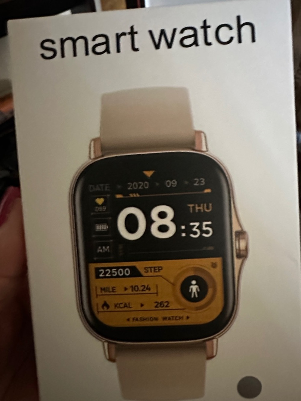 Smart Watch with Beige Band and Rose Gold Case